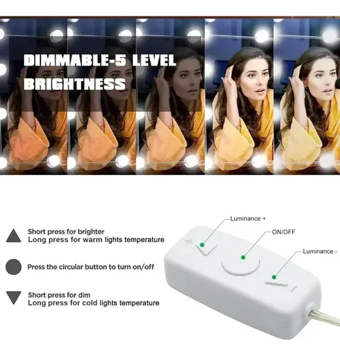 Luces Led Para Espejo Con 14 Bombillas Regulables, 10 Nivele
