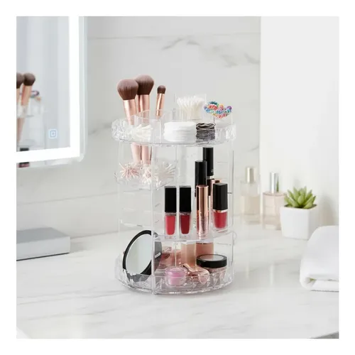 Organizador Maquillaje Porta Cosmetico Giratorio Acrilico Color Transparente