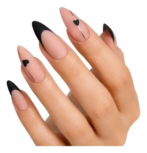 Uñas Postizas Press On Nails Veluna Reutilizables Diseños Variados – Black Heart French