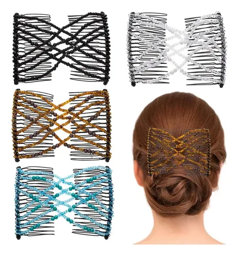 Ruihfas 4 Peines Para El Pelo Con Cuentas, Mágicos, Elástico Mezclar Colores.