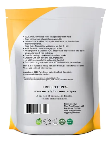 Manteca De Mango Mary Tylor Naturals Prensada En Frío, 1 Kg