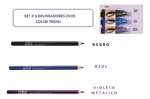 Delineador Ojos Negro Azul Violeta Setx3 Avon Color Trend