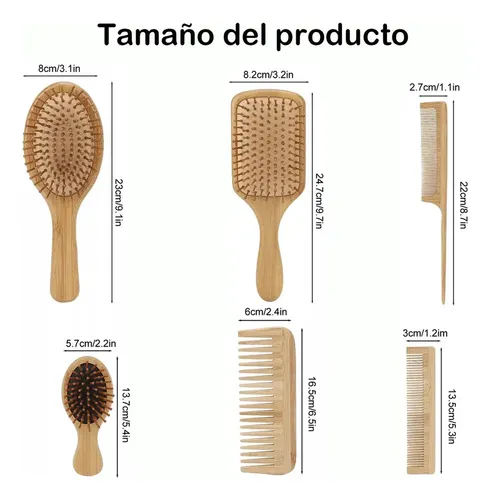 Kit De Cepillo Y Peine De Bambú Antifrizz X, 6 Piezas