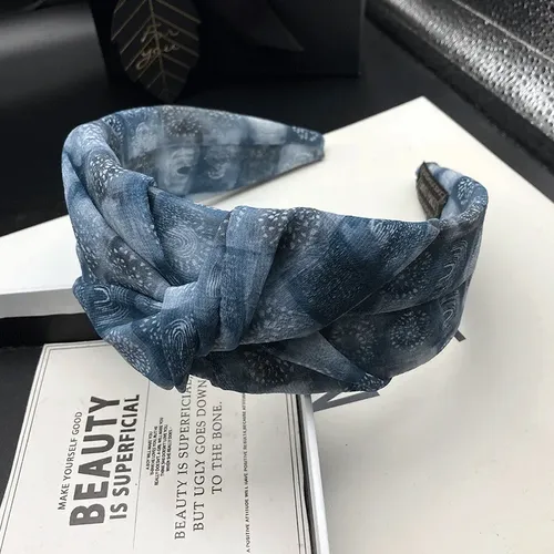 Diadema Ancha De Tela Azul, Elegante Aro De Pelo Para Cráneo