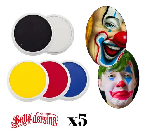 Maquillaje Artístico Cremoso, X5 Unid – Bella Dersina Tono Blanco – Negro – Amarillo – Azul – Rojo