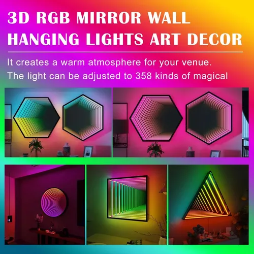 Luz Led Hexágono 3d Neón Espejo Infinito 50cm