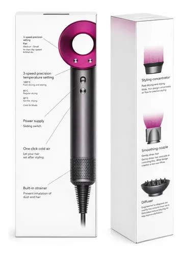 Secador De Pelo Tipo Dyson Frio Calor Gris Con Fucsia