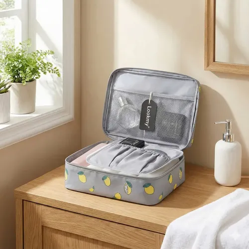 Neceser De Viaje Cosméticos gris Lookmy | Portacosmético Organizador Para Bolso Baño | Necessaire Lavable E Impermeable Para Valija Y Cartera Mujer | Organizador de maquillaje | Neceser Valija Regalo