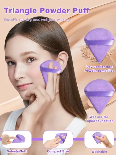 Set 19 Esponjas Maquillaje Y Pomos Triangulares Con Vinchas Purple Grande