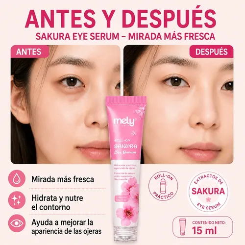 Serum Contorno De Ojos Roll On Sakura Mely Ojeras Bolsas 15m