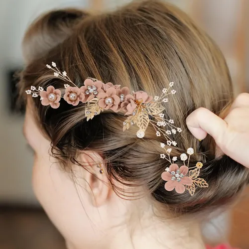 3pz Horquillas Boda Vintage Con Flores Elegantes