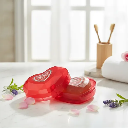 Jabonera Con Jabon Glicerina Traslucido Corazon 75g Vegetal