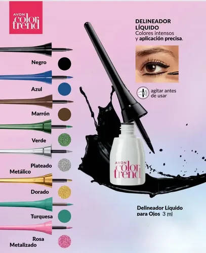 Delineador Líquido Para Ojos Color Trend Avon Acabado Mate Color Negro