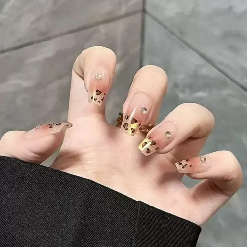 Uñas Postizas Press On Leopardo Amor Strass Ombre Nail Art