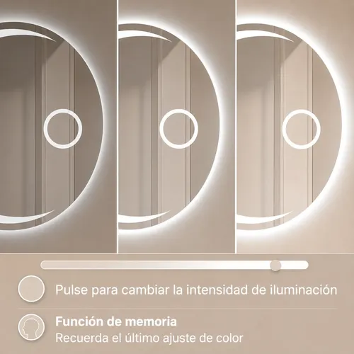 Espejo Inteligente Redondo Touch Con Luz Led Neutra