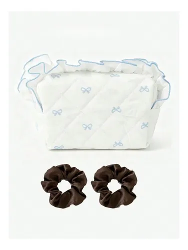 Bolsa De Maquillaje De Viaje Azul Con Cinta Para El Pelo, Po