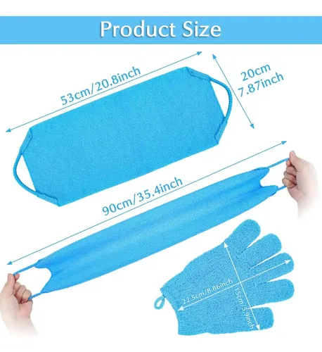 Pack Exfoliante Corporal Anezus de Nylon Azul con Guantes y Toalla