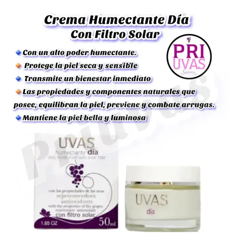 Crema Humectante Dia Con Filtro Solar 50ml. Uvas Concetrada Tipo de piel 50ml