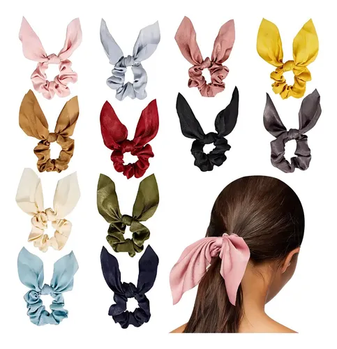 Lazos Elásticos Cabello Satén 12 Colores Oreja Conejo