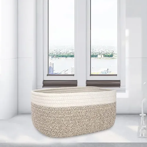 Cesta De Cuerda De Algodón, Cesta Decorativa 30cmx21cmx14cm