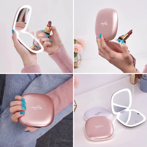Espejo De Maquillaje Con Luz Led 10cm Recargable Oro Rosa