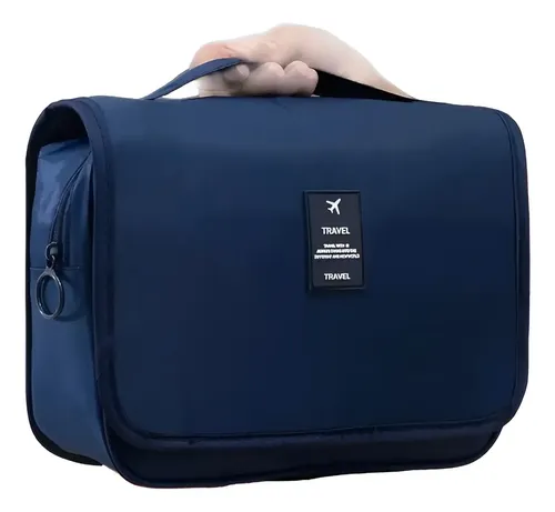 Neceser Portacosméticos Organizador Viaje Percha Maquillaje Azul Lisa