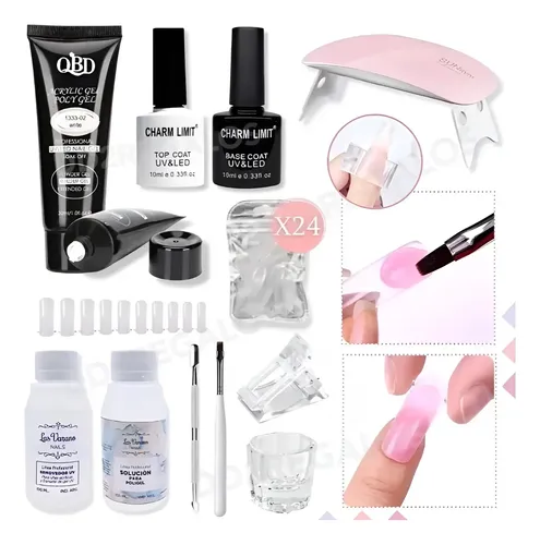 Kit Polygel 30ml Cabina Pincel Removedor Molde Top Base Coat