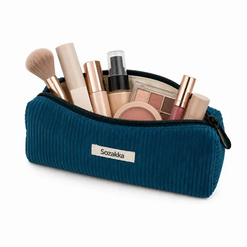 Neceser de Corderoy Azul Marino para Maquillaje y Cosméticos de Mujer