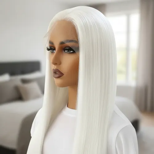 Peluca Lace Front Adiolacba Premium Símil Natural 70 Cm Tamaño De La Base Regulable Tono Blanco