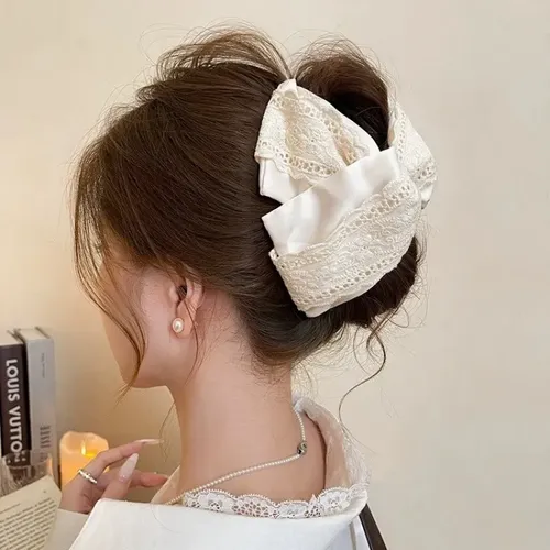 Horquilla De Encaje Con Doble Capa Y Lazo Elegante Para Muje