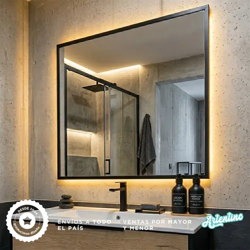 Espejo Led Pared Decorativo Marco Hierro Rectangular 100×80
