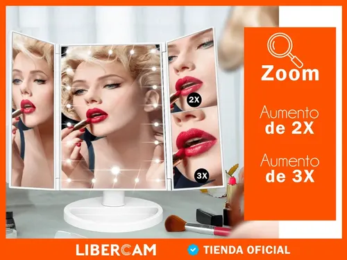 Espejo Maquillaje 22 Led 3 Aumentos Luz Blanca LIBERCAM ESP-50 Usb Bateria Color Blanco