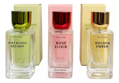 Set X3 Perfumes City Girl 30ml Mujer Fragancias Dulces Pistacho Golden Y Rose Elixir