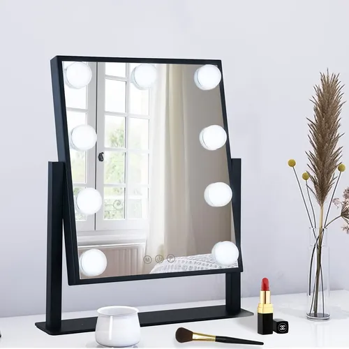 Espejo De Maquillaje Con Luces Led Bwllni 36cm Negro