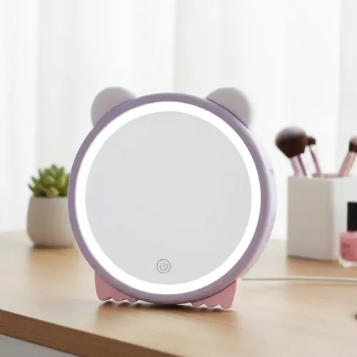 Espejo De Maquillaje Pie Luz Led Osito Niñas
