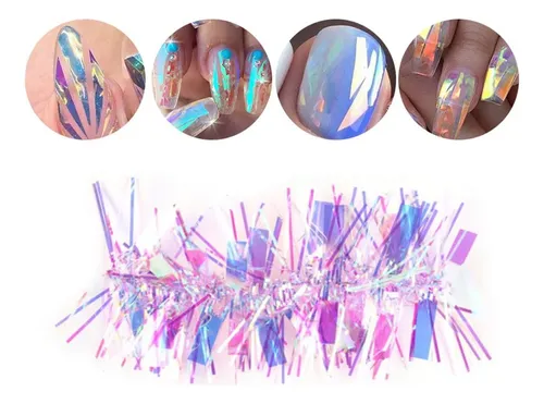 Adhesivos De Uñas Holográficos Iridiscentes Arcoíris Rosa Cl