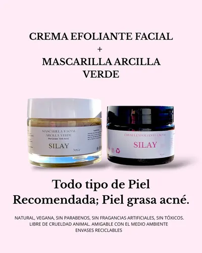 Kit Exfoliante Facial/mascarilla Arcilla Verde. Vegano Acne