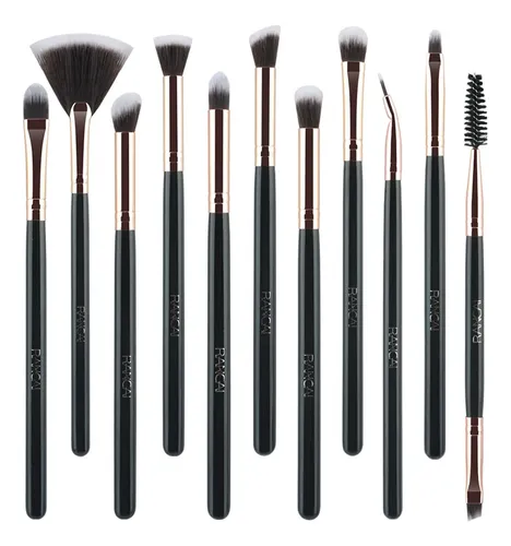 Set De 11 Brochas De Maquillaje Rancai En Negro Y Dorado