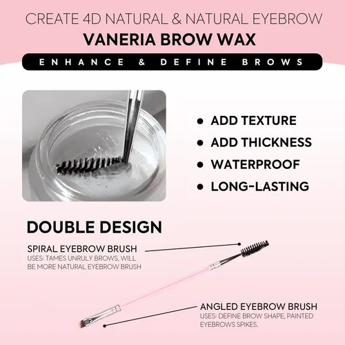 Gel Fijador Para Cejas Vaneria Clear Con Cepillos Duales