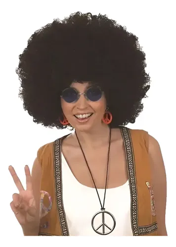 Peluca super afro cotillon carioca cumple Boda 15 Hippie color negro Party Store