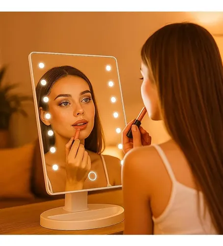 Espejo Led De Maquillaje Lateral Portátil Usb Blanco