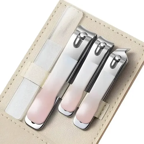 Set Manicura 4 Piezas De Acero Carbon Con Estuche