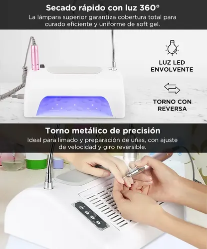 Cabina UV LED Para Uñas Care By Gadnic 5 En 1 96W Torno 30000RPM Recolector De Polvo Luz 360
