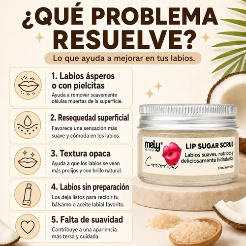 Exfoliante Labial Mely Azúcar Coco Ceramidas Lip Scrub 40g