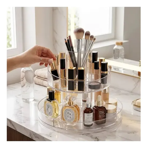 Organizador Giratorio 360° para Maquillaje y Cosméticos de Acrílico Transparente