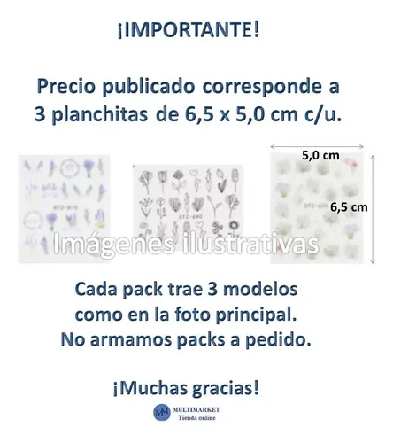 Pack De 3 Stickers Al Agua – Water Decals Nail Art Deco Uñas