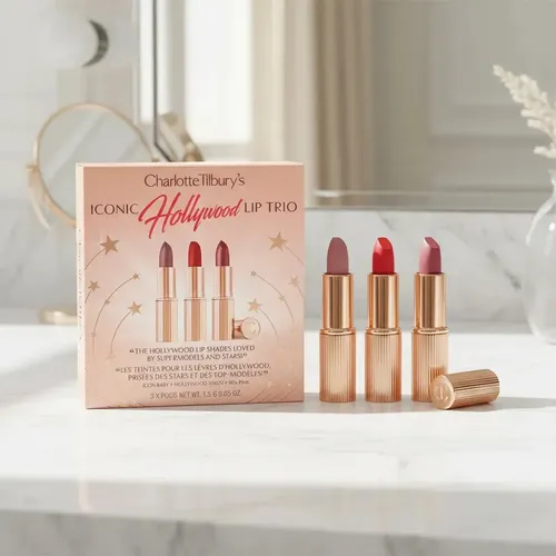 Mini Trío Icónico Charlotte Tilbury Labiales Nude Rojo Satinado Pack 3
