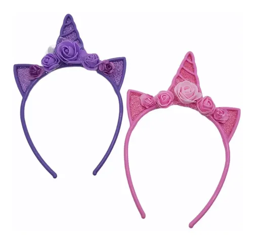 Vincha Unicornio Flores Glitter Nena Accesorios De Pelo X 6