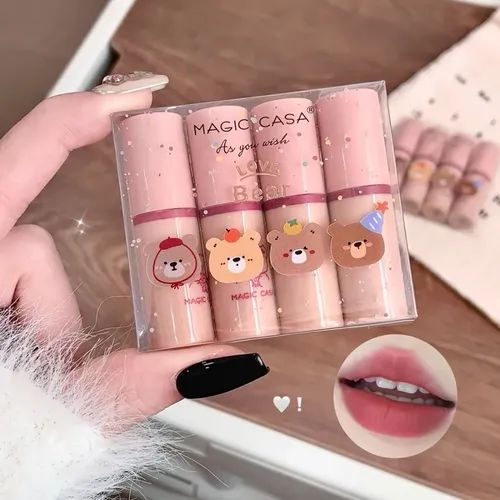 Set De 4 Mini Labiales Mate Para Estudiantes Y Mujer