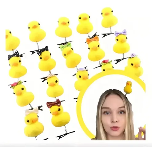Pack 20 Broches Hebillas Patito Pato Kawaií Amarillo Accesorios Para Pelo